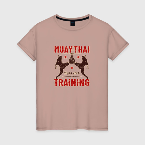 Женская футболка хлопок с принтом Тайский Бокс - тренинг, вид спереди #2