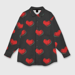 Женская рубашка oversize 3D Красные сердца полигоны