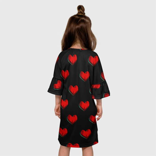 Детское платье 3D Красные сердца полигоны, цвет 3D печать - фото 5
