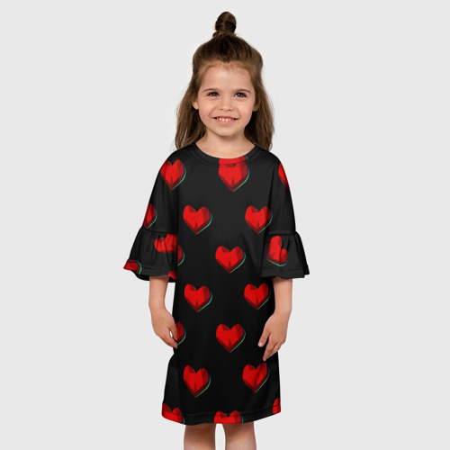 Детское платье 3D Красные сердца полигоны, цвет 3D печать - фото 4