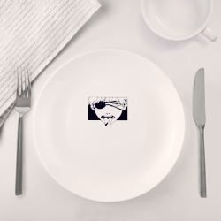 Набор: тарелка кружка с принтом Дерзкий Дэндзи для любого человека, вид спереди №4. Цвет основы: белый