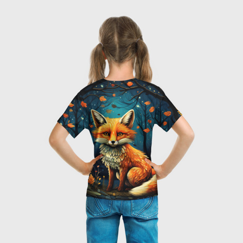 Детская футболка 3D с принтом Лиса в Folk Art стиле, вид сзади #2