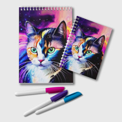 Блокнот Живописный космический портрет трехцветной кошки