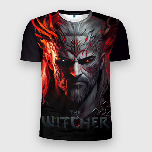 Мужская футболка 3D Slim с принтом Witcher in the fire, вид спереди #2