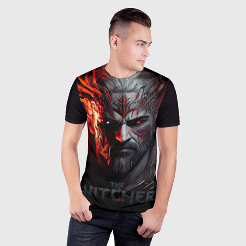 Мужская футболка 3D Slim с принтом Witcher in the fire, фото на моделе #1