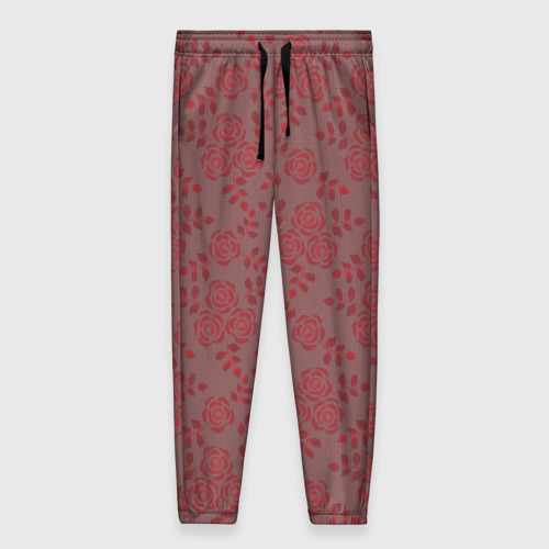 Женские брюки с принтом Красные розы на темном, вид спереди №1