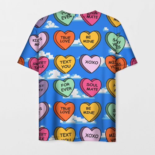 Мужская футболка 3D Конфетки сердечки с любовными посланиями, цвет 3D печать - фото 2