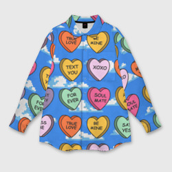 Мужская рубашка oversize 3D Конфетки сердечки с любовными посланиями