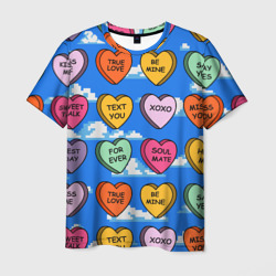 Мужская футболка 3D Конфетки сердечки с любовными посланиями