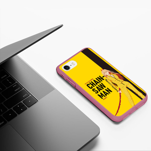 Чехол для iPhone 7/8 матовый Человек-бензопила - Пауэр, цвет малиновый - фото 5
