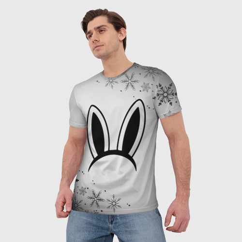 Мужская футболка 3D с принтом Кролик ушки на светлом, фото на моделе #1