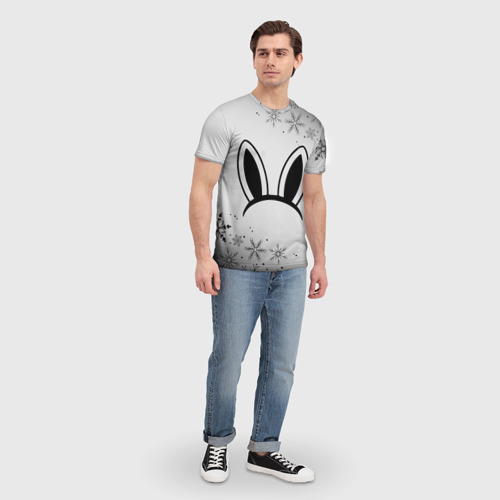 Мужская футболка 3D с принтом Кролик ушки на светлом, вид сбоку #3
