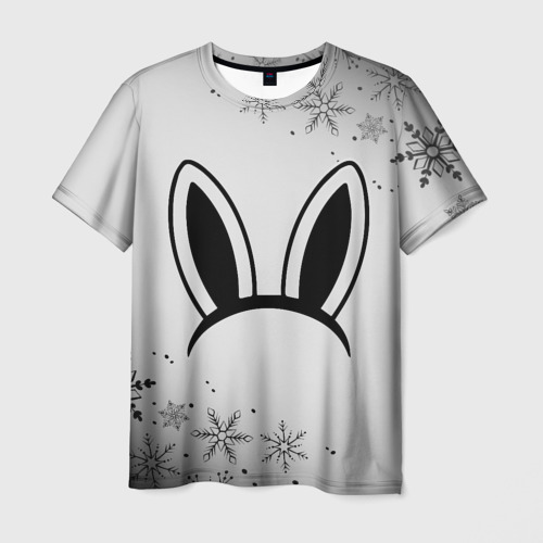 Мужская футболка 3D с принтом Кролик ушки на светлом, вид спереди #2