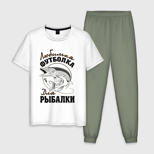 Мужская пижама с белой футболкой хлопок Футболка для рыбалки