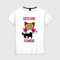 Коты любят цветы – Женская футболка хлопок с принтом купить со скидкой в -20%