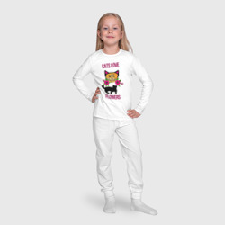 Пижама с принтом Коты любят цветы для ребенка, вид на модели спереди №4. Цвет основы: белый