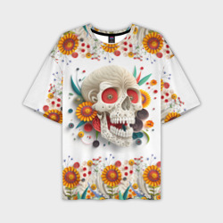 Череп украшенный растениями и цветами в стиле квиллинга – Мужская футболка oversize 3D с принтом купить со скидкой в -50%