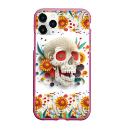 Череп украшенный растениями и цветами в стиле квиллинга – Чехол для iPhone 11 Pro Max матовый с принтом купить