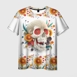 Череп украшенный растениями и цветами в стиле квиллинга – Мужская футболка 3D с принтом купить со скидкой в -26%