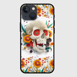 Череп украшенный растениями и цветами в стиле квиллинга – Чехол для iPhone 13 mini с принтом купить
