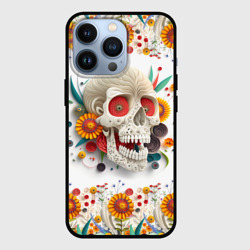 Череп украшенный растениями и цветами в стиле квиллинга – Чехол для iPhone 13 Pro с принтом купить