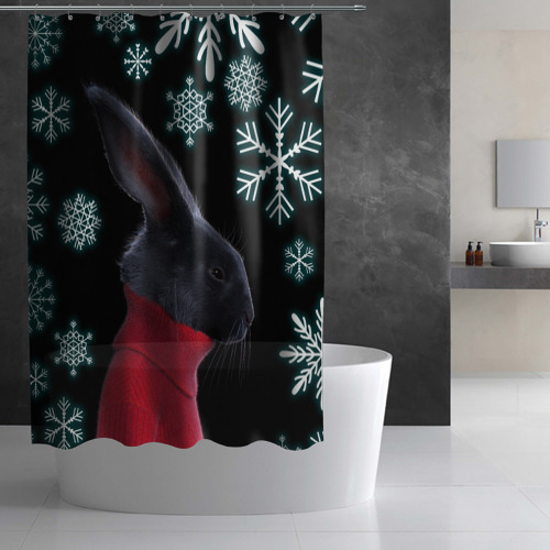 Штора 3D для ванной Зимний кролик в свитере - фото 2