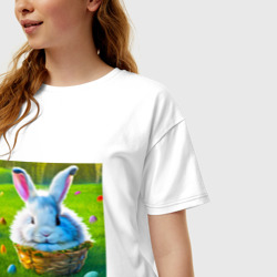 Женская футболка хлопок Oversize Милый кролик в корзинке - фото 2