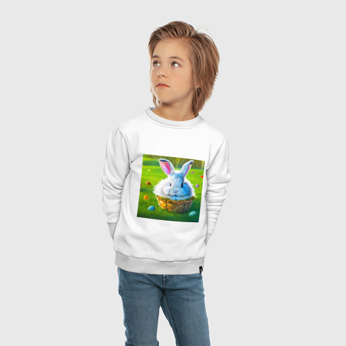 Детский свитшот хлопок Милый кролик в корзинке, цвет белый - фото 5