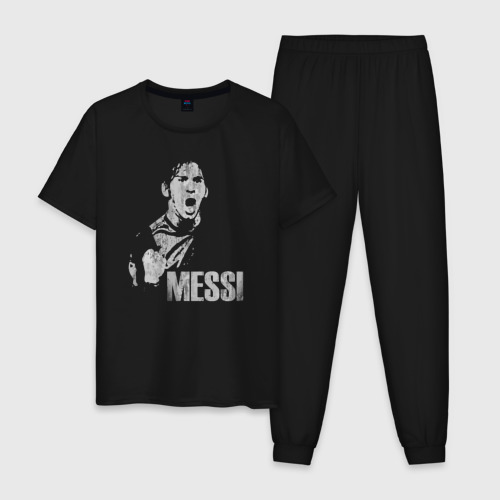 Мужская пижама хлопок Leo Messi scream, цвет черный