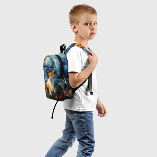 Детский рюкзак 3D с принтом Корги в стиле Ван Гога, вид сзади #1