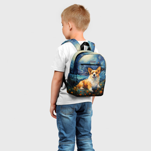 Детский рюкзак 3D с принтом Корги в стиле Ван Гога, фото на моделе #1
