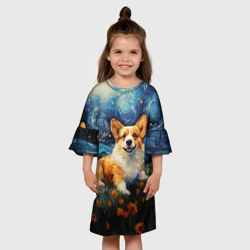 Детское платье 3D Корги в стиле Ван Гога - фото 2