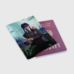 Обложка для паспорта матовая кожа Уэнсдэй с книгой и вещь - фото 2