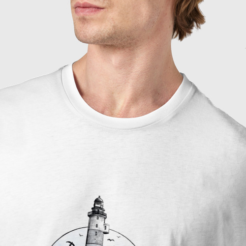 Мужская футболка хлопок с принтом Одинокий маяк, фото #4