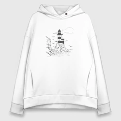 Женское худи Oversize хлопок Маяк - карандашный рисунок