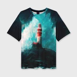 Женская футболка oversize 3D Бушующее море