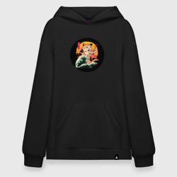 Худи SuperOversize хлопок Большой японский кот с суши