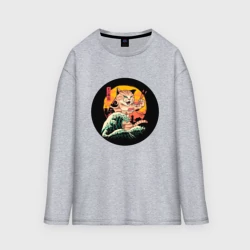 Женский лонгслив oversize хлопок Большой японский кот с суши
