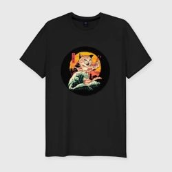Мужская футболка хлопок Slim Большой японский кот с суши
