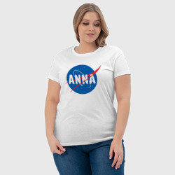 Футболка с принтом Анна в стиле NASA для женщины, вид на модели спереди №4. Цвет основы: белый