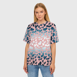 Женская футболка oversize 3D Сердца розовые перламутровые паттерн - фото 2