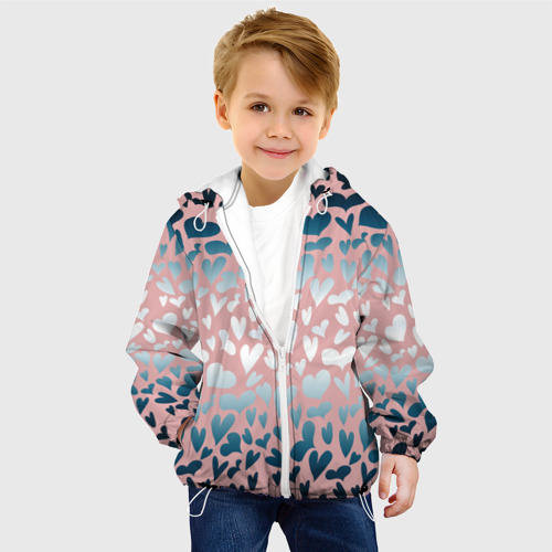 Детская куртка 3D Сердца розовые перламутровые паттерн, цвет белый - фото 3