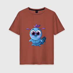 Женская футболка хлопок Oversize Милая голубая гусеница
