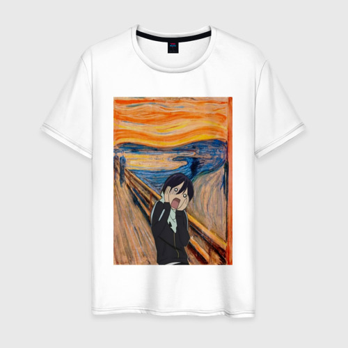 Мужская футболка из хлопка с принтом Крик бездомный Бог, вид спереди №1
