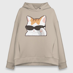 Женское худи Oversize хлопок Бело-рыжая кошечка в очках - парная