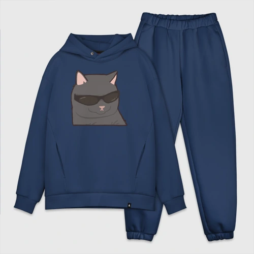 Мужской костюм oversize хлопок Серый котик в очках - парная