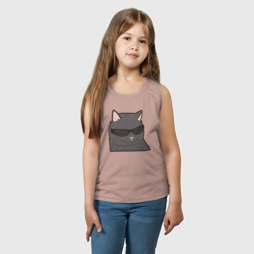 Детская майка хлопок Серый котик в очках, цвет пыльно-розовый - фото 3