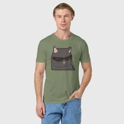 Мужская футболка хлопок Серый котик в очках - парная - фото 2
