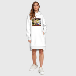 Платье с принтом Гомер Симпсон везёт pop art девушку для женщины, вид на модели спереди №3. Цвет основы: белый