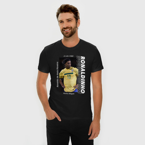 Мужская футболка хлопок Slim Роналдиньо сборная Бразилии, цвет черный - фото 3